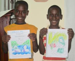 Two Boys with Quilt Squares