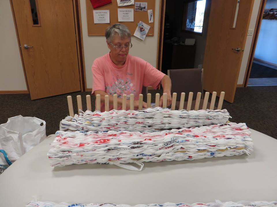 Mat being woven on the loom