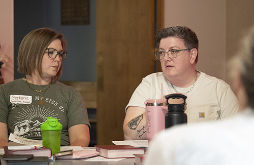 Two women at table