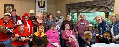 Large group of actors in costumes