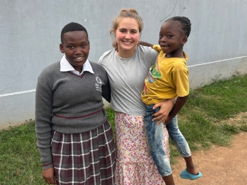 Three people outside